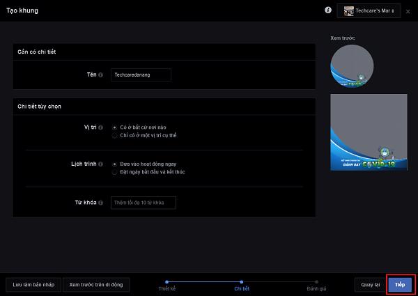 Sẽ phải điền các thông tin chi tiết cho khung hình avatar hoặc hiệu ứng chụp ảnh