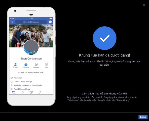 Quá trình tạo khung avatar facebook đã thành công