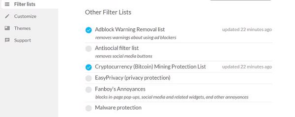 Kiểm tra những tùy chọn chặn quảng cáo bổ sung