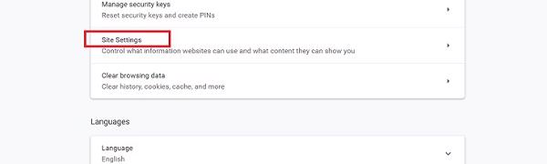 Chọn vào Site Settings (Cài đặt trang web)