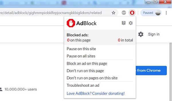 Nhấn biểu tượng AdBlock ở ngay bên trên góc phải của màn hình