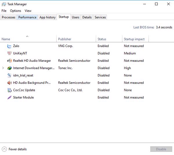 Windows + R -> gõ lệnh msconfig -> Enter hoặc OK