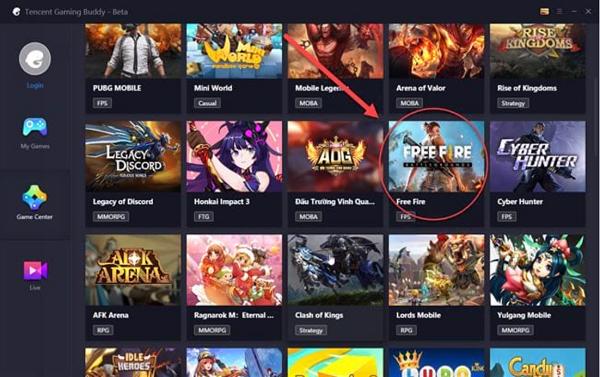 Nhấn vào hình game Free Fire sau khi các bạn đã tìm thấy trong giao diện Game Center