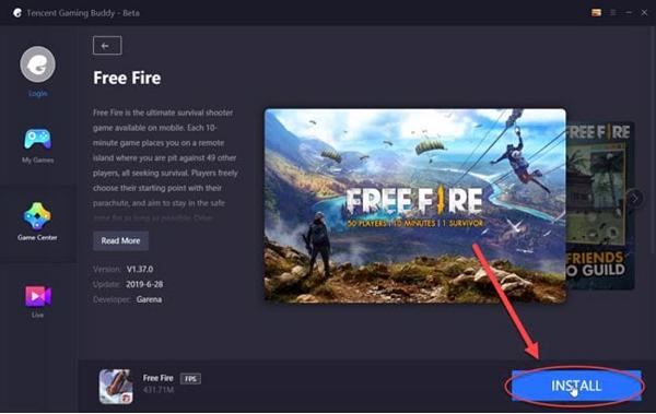 Nhấn vào Install để tiến hành cài đặt tựa game Free Fire trên máy tính