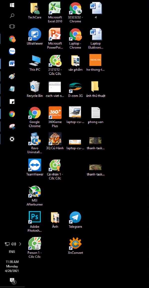 Thanh taskbar nằm phía bên trái