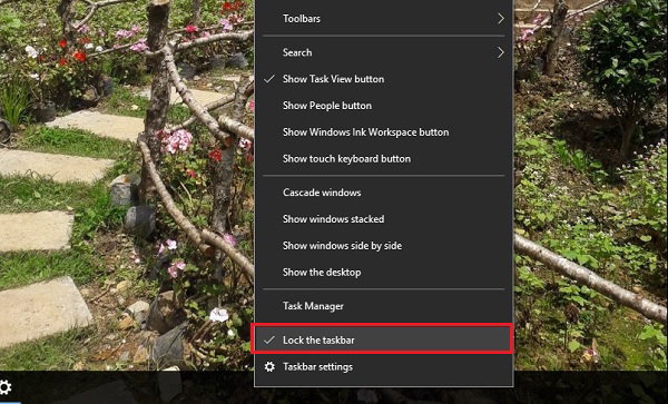 Nhấn chuột phải để bỏ chọn ở ô Lock the taskbar