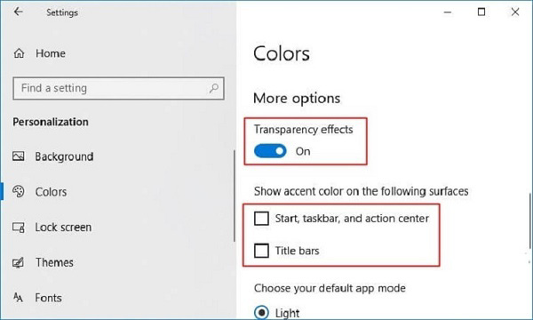 Transparency effects là một tính năng khá hay