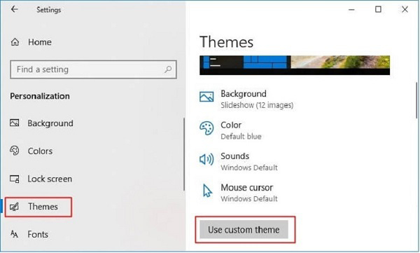 Nhấn vào nút Use custom theme để sử dụng một theme tuỳ chỉnh