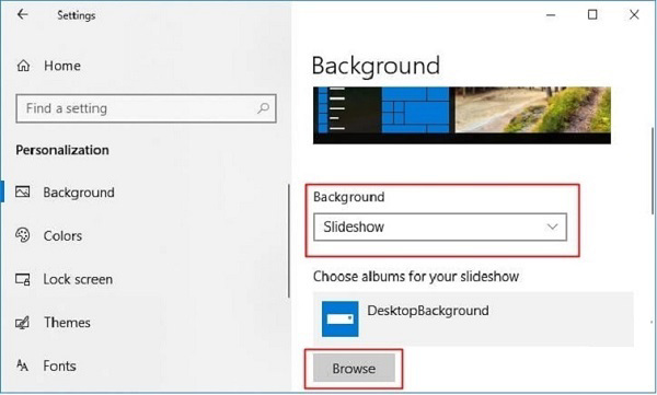 Nơi có chứa nhiều hình nền nếu các bạn chọn vào Slideshow