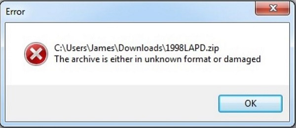 Lỗi The archive is either in unknown format or damaged là gì?