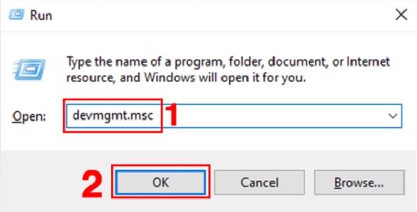 Nhấn tổ hợp phím Windows + R -> gõ vào devmgmt.msc. Sau đó nhấn chọn vào OK