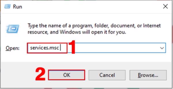 Tổ hợp phím Windows + R -> nhập services.msc -> chọn tiếp vào OK