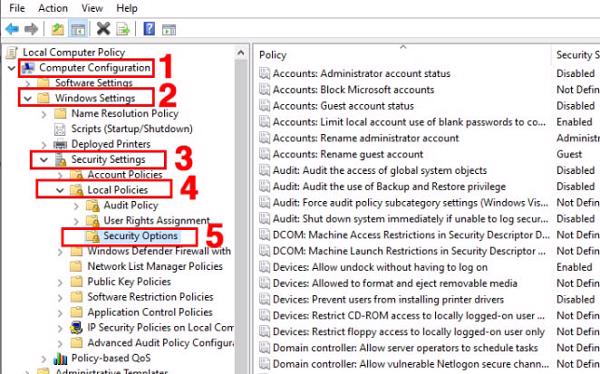 Computer Configuration -> Windows Settings -> Sercurity Settings -> Local Policies -> Security Options