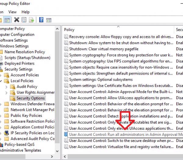 Nhấn đúp vào mục User Account Control: Run all administrators in Admin Approval Mode
