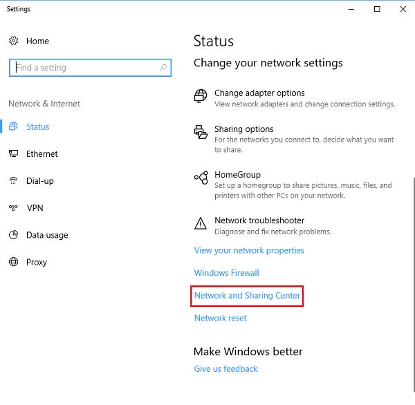 Chọn tiếp vào mục Network and Sharing Center