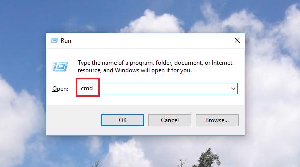 Mở hộp thoại Run nhập lệnh CMD vào ô Open và nhấn vào Enter