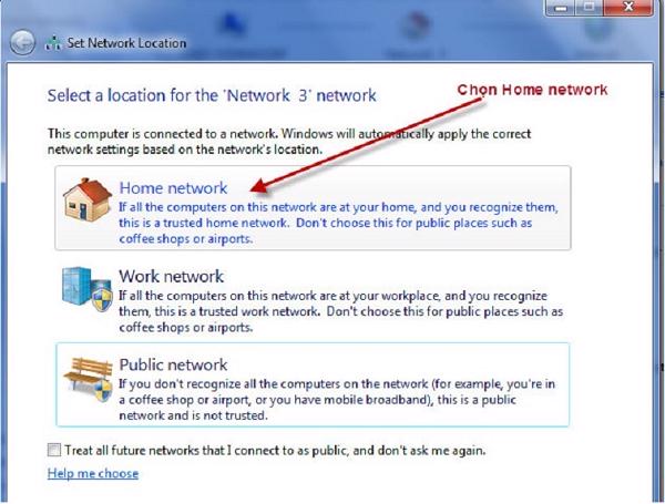 Chọn vào Home network để tiếp tục quá trình