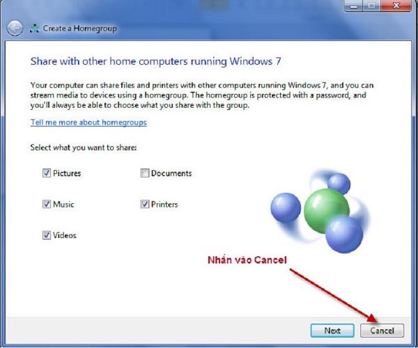 Các bạn nhấn vào nút Cancel
