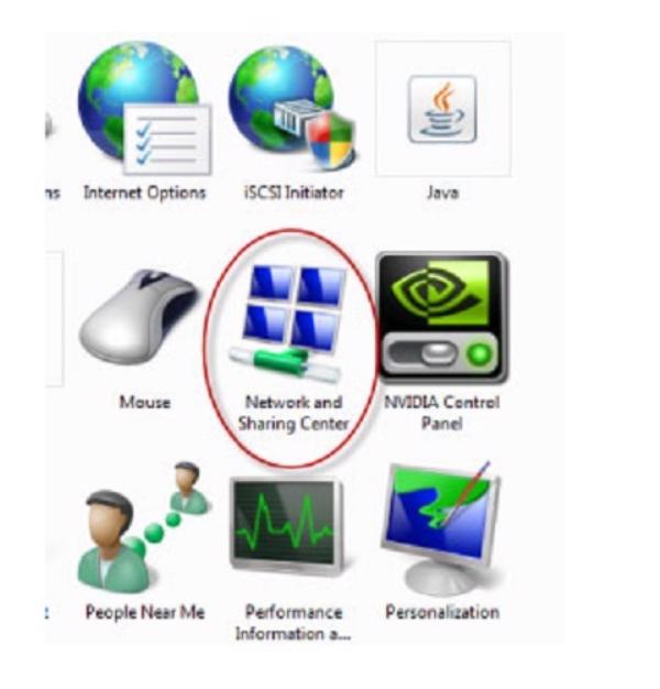 Lần lượt chọn vào mục Control Panel -> Network and Internet -> Network and Sharing Center