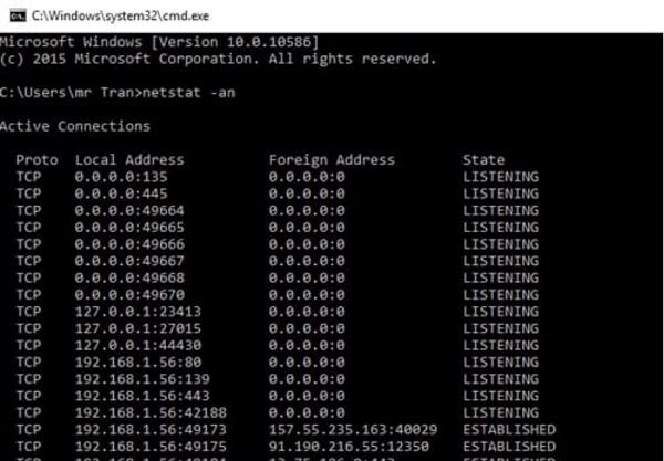 Kết quả sẽ hiển thị tất cả mọi địa chỉ IP đã tương tác với các bạn