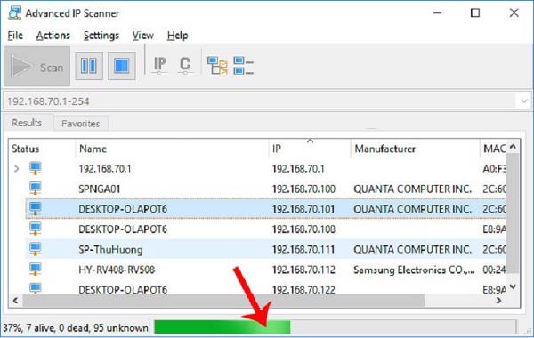 Ứng dụng bắt đầu quét hết các thiết bị máy tính đang được kết nối cùng mạng LAN