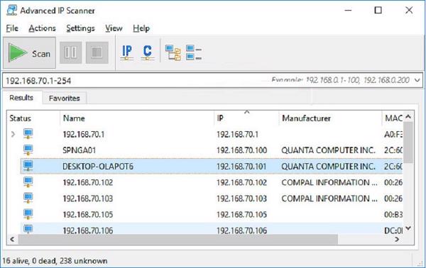 Kết quả sẽ được hiển thị trên giao diện phần mềm với tất cả những thiết bị đang được kết nối trong mạng LAN