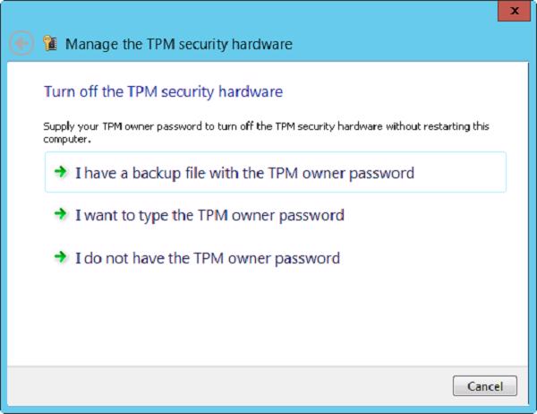 Trong cửa sổ Turn TPM Off chọn một phương thức nhập mật khẩu