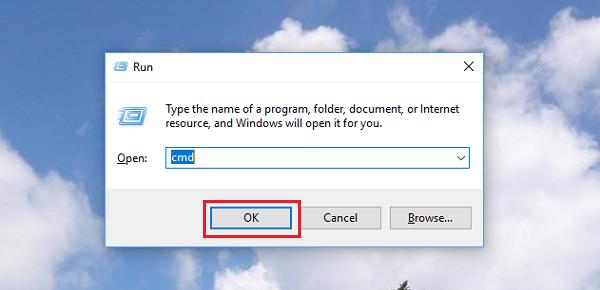 Gõ lệnh CMD vào ô Open để tìm kiếm Command Prompt