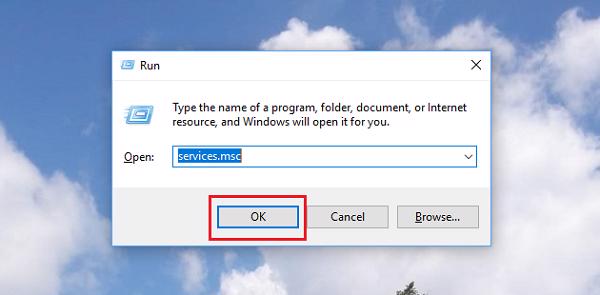 Gõ lệnh services.msc và nhấn vào OK