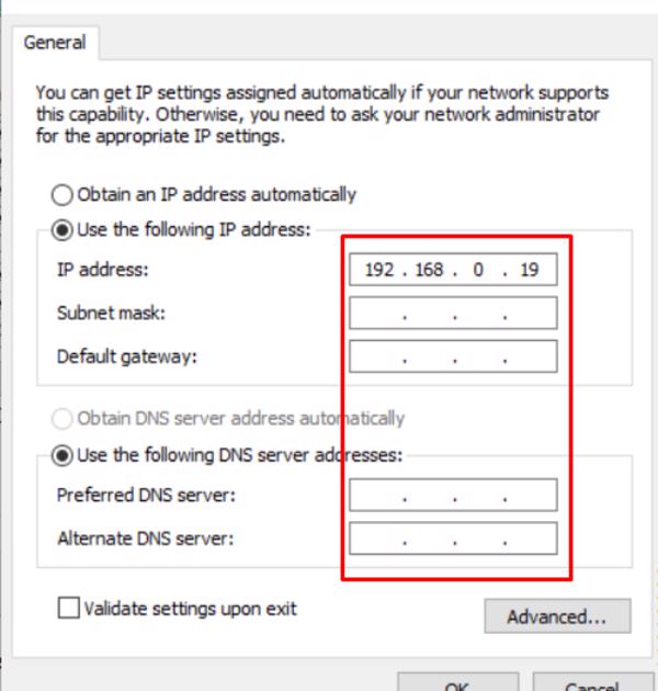 Chọn vào tùy chọn Use the following IP address