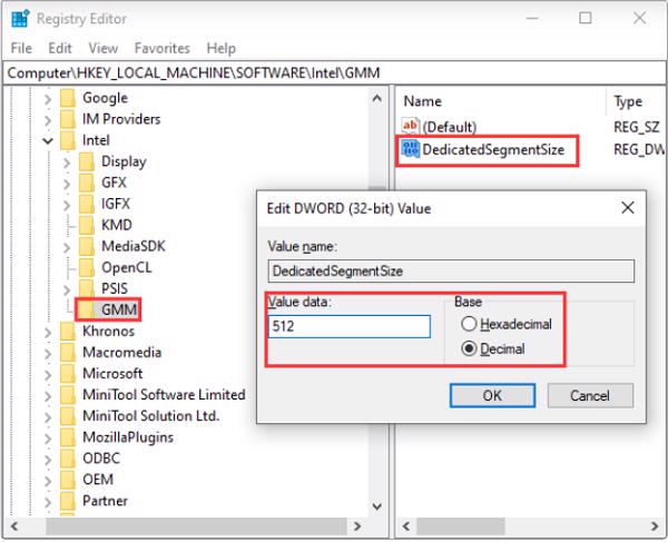 Tiến hành thay đổi giá trị trong khung Value data thành 512 và trong mục Base chọn thành Decimal