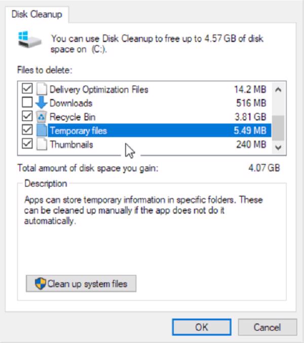 Nhấn vào nút Clean system files để xóa những tệp bổ sung