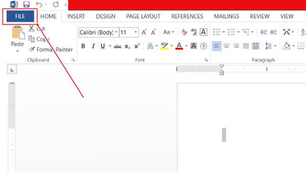 Nhấn vào mục File trên thanh menu