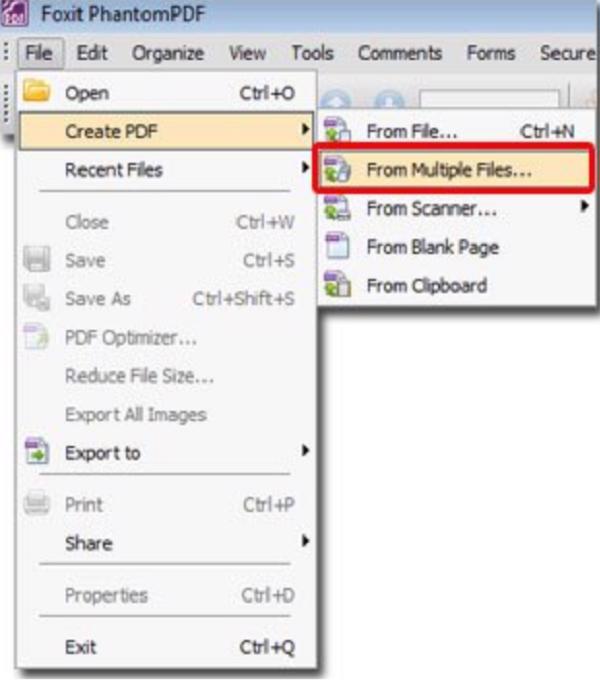 Create PDF -> From Multiple Files