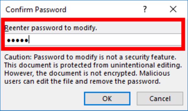 Nhập trong ô Password to modify và sau đó nhấn OK để xác nhận
