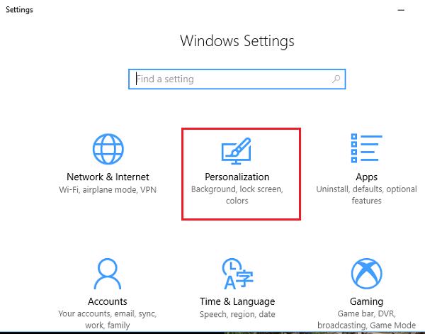 Settings Windows -> Personalization