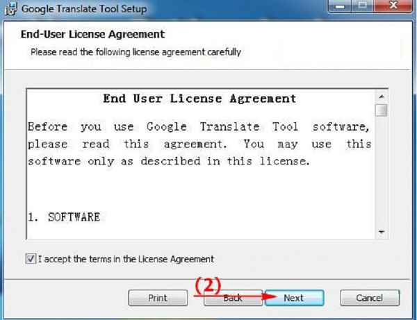 I accept the terms in the license Agreement -> Next