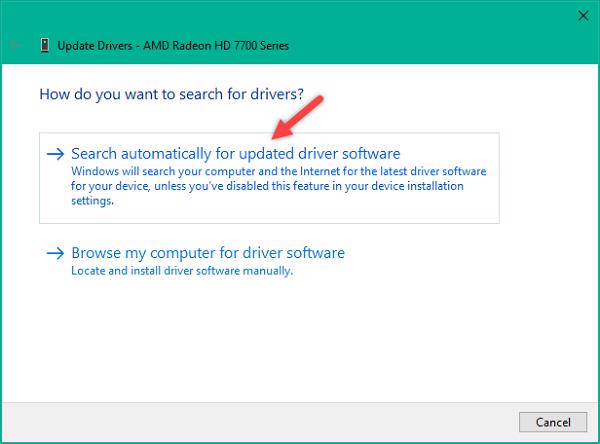 Chọn vào mục Search automatically for update driver software