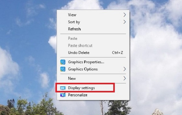 Nhấn chọn chuột phải vào màn hình Desktop -> Display settings