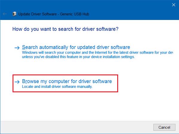 Chọn Browse my computer for driver software
