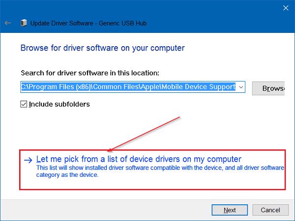 Chọn Let me pick from a list of device drivers on my computer