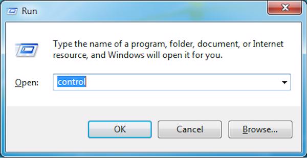 Sử dụng tổ hợp phím Windows + R -> nhập lệnh control -> nhấn vào Enter