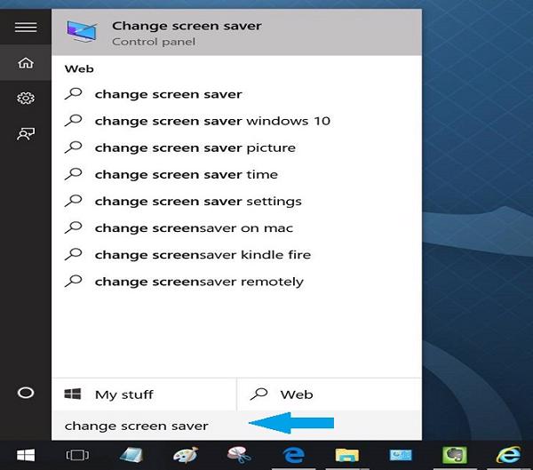 Hãy vào Menu Start sau đó gõ và tìm kiếm khóa Change Screen Saver