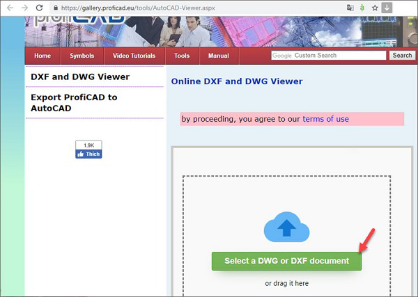 Hãy click chuột vào mục Select a DWG or DXF document rồi sau đó chọn file .dwg từ máy tính