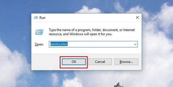 Windows + R -> nhập lệnh service.msc -> Enter