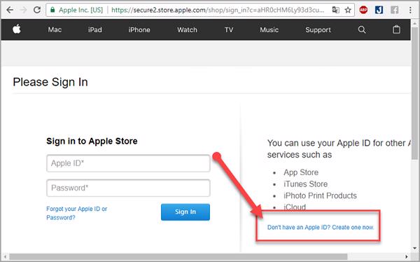 Nhấn chọn dòng Don't have an Apple ID? Create one now