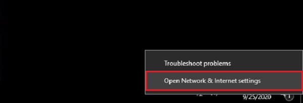 Chọn vào Open Network & Internet setting