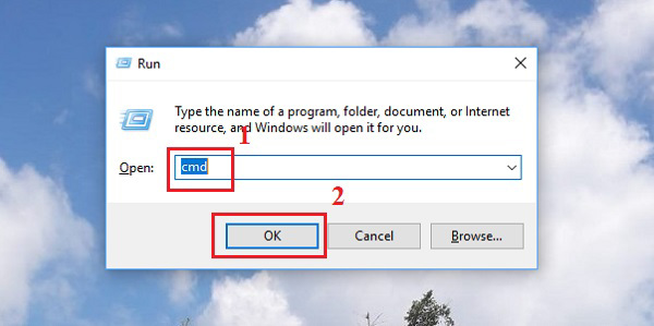 Tổ hợp phím Windows + R và nhập lệnh cmd để mở cửa sổ Command Prompt